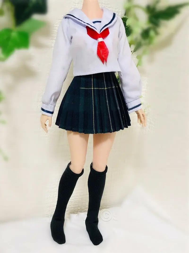 1/6 Scale Custom PL217 Sailor Suit Long-sleeve Shirt Green Plaid Pleated Skirt