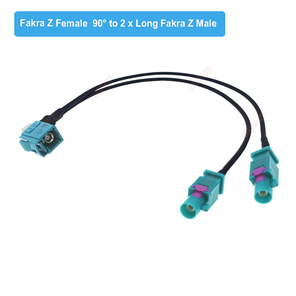 Fakra Z Female 90 Degree to Dual-Male Fakra Y-Splitter Antenna Adapter Cable Radio FM Antenna Conversion Line Converter for Car