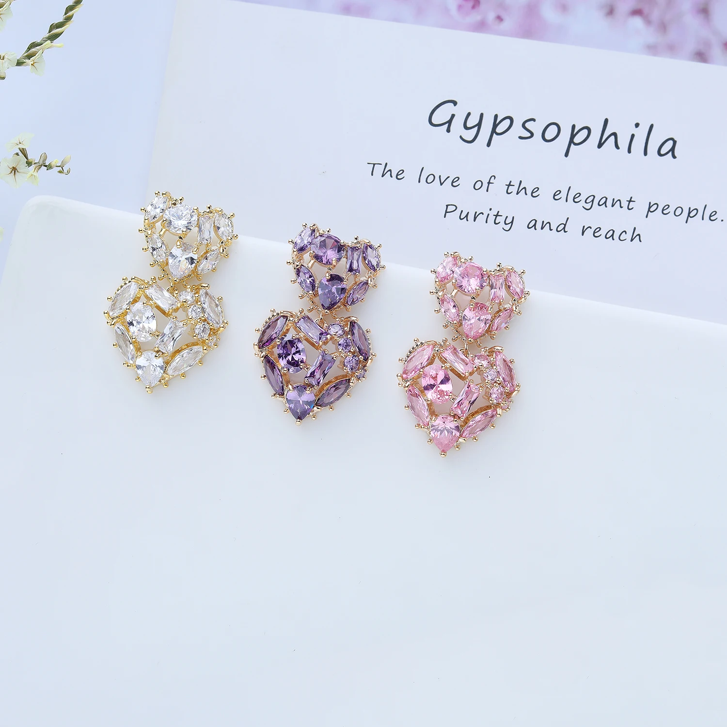 Cubic Zircon CZ Heart Earrings for Wedding, Crystals Love Earring for Bride, Women Girl Birthday Party Jewelry CE11255