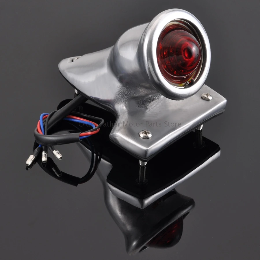 Chrome Retro Motorcycle Round Cafe Racer LED Tail Light For Harley Cruiser Scooter Chopper Bobber Universal 12V Brake Stop Lamp