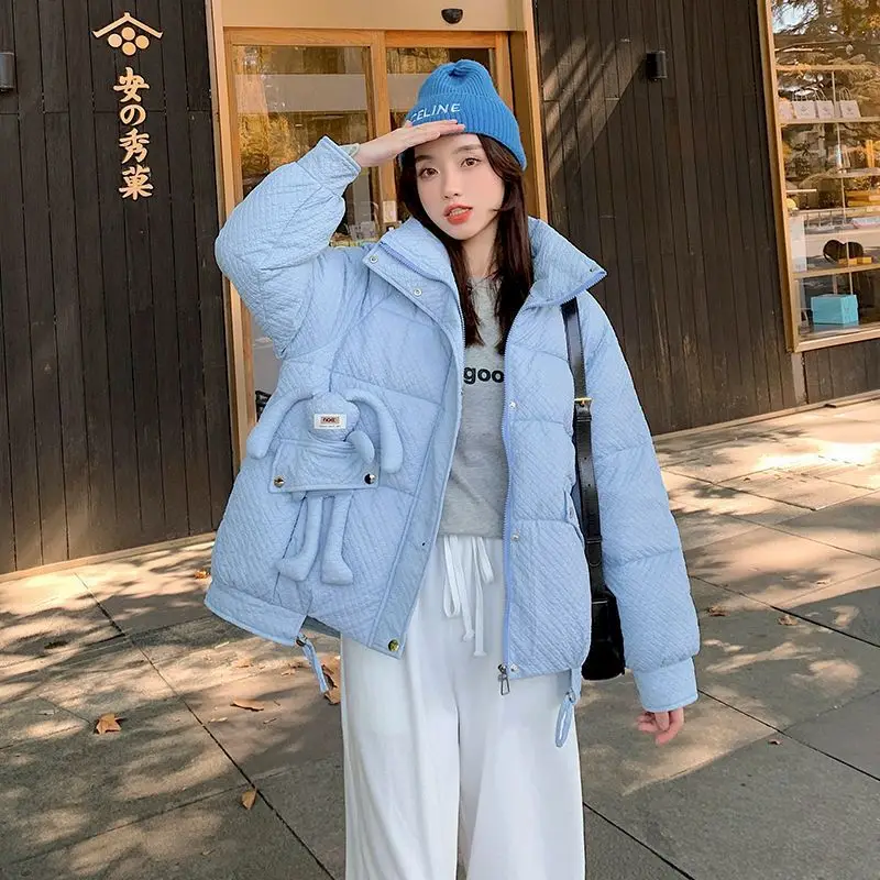 Cotton Clothes Women Winter 2024 New Korean Style Loose Fashion Cute Bunny Design Kawaii Warm Coat Casual Jacket Womens Parkas