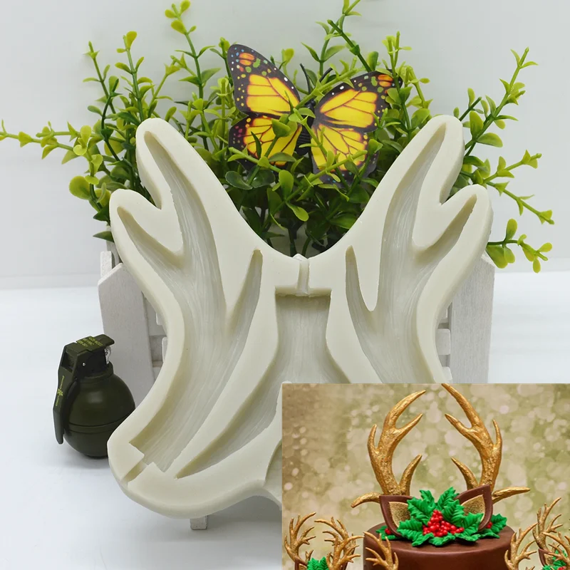 Big Deer Antlers Lace Resin Silicone Mold DIY Cake Chocolate Mousse Dessert Pastry Fondant Moulds Kitchen Baking Decoration Tool