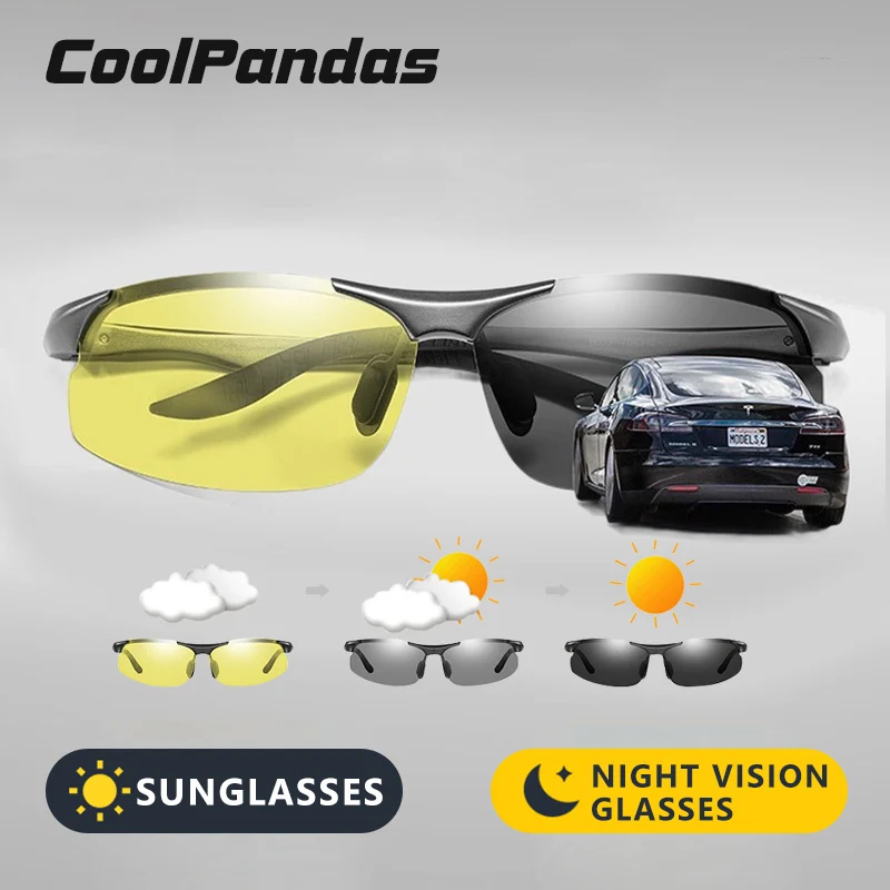 CoolPandas Aluminum Magnesium Sunglasses Polarized Men Photochromic Day Night Safety Driving Sun Glasses Male Anti-Glare Lens