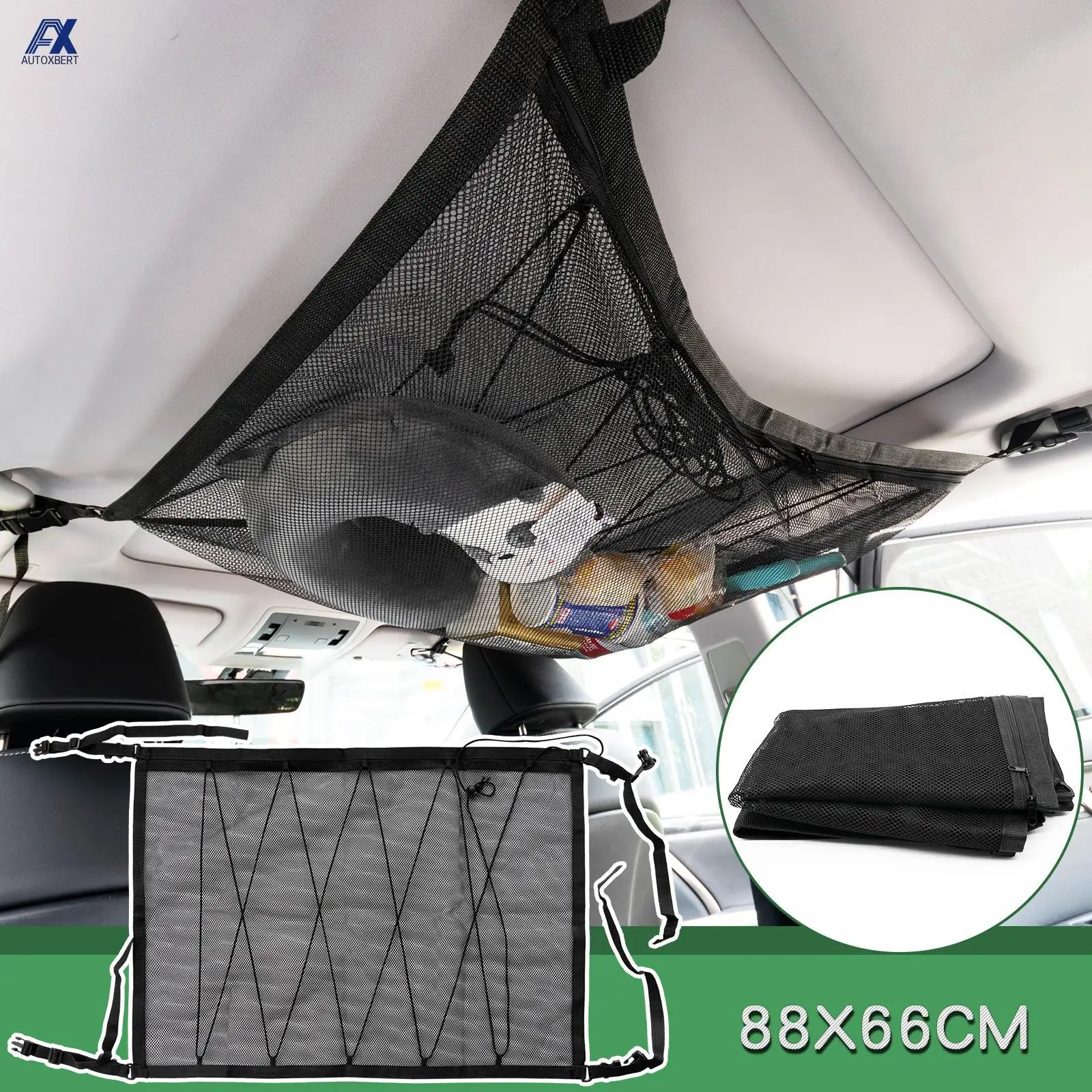 88X66CM Car Cargo Net Mesh Organizer Ceiling Storage Pocket Interior Roof Bag Adjustable Breathable Stowing Tidying Pouch Net