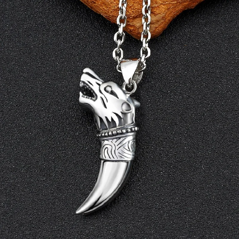 Imagem -03 - Unibabe Pure Silver Thai Silver Wolf Dentes Pingente 925 Cabeça de Lobo de Prata Pingente Masculino Vintage Body S925 Jóias hy