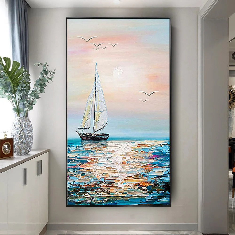 

Handmade Seascape Oil Painting On Canvas Wall Art Living Room Decor Canvas Art For Home Wall Decor Abstract Sailing Waves Art