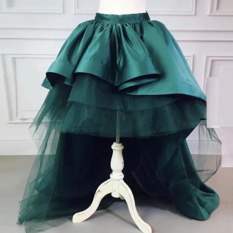 Mingli Tengda Puffy Emerald Green Skirt Ruffled Floor Length Tulle Skirt Maxi Bow Back Custom Made Real Picture Tiered Petticoat