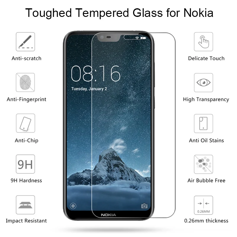 Transparent Tempered Glass for Nokia 7 Plus 8 9 Phone Film Toughed Clear Protective Screen Protector for Nokia 5 6 2017 4 3 2 1