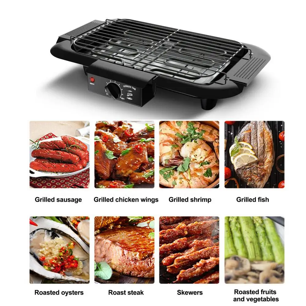 Electric BBQ Grill Household Grill Rack Portable Smokeless Barbecue Grill Pan Non-Stick Grilled Meat Pan Kitchen Gadgets