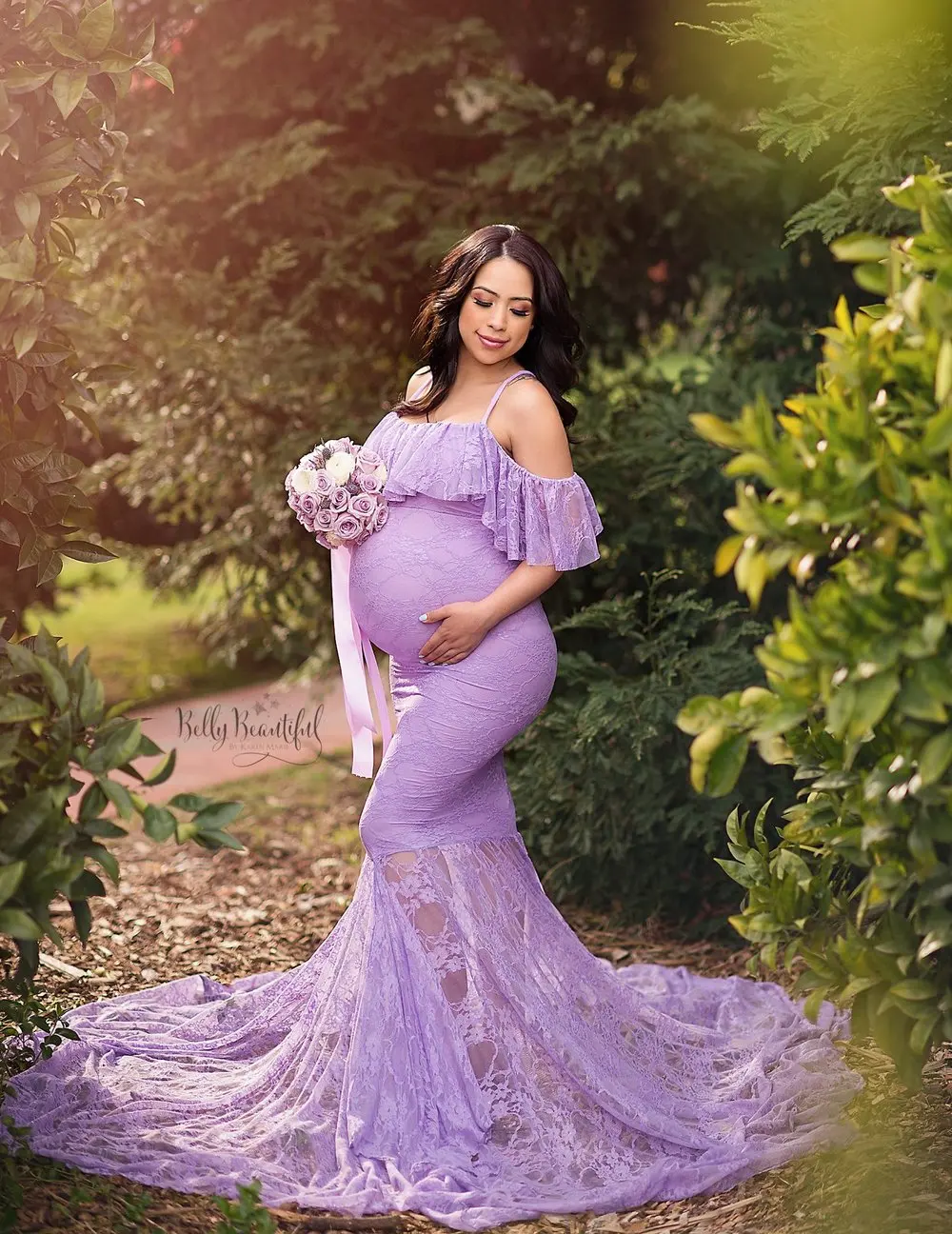 Lace Fancy Women Dress Maternity Photography Props Off Shoulder Pregnancy Dresses Ruffles Maternity Gown Clothes For Photo Shoot