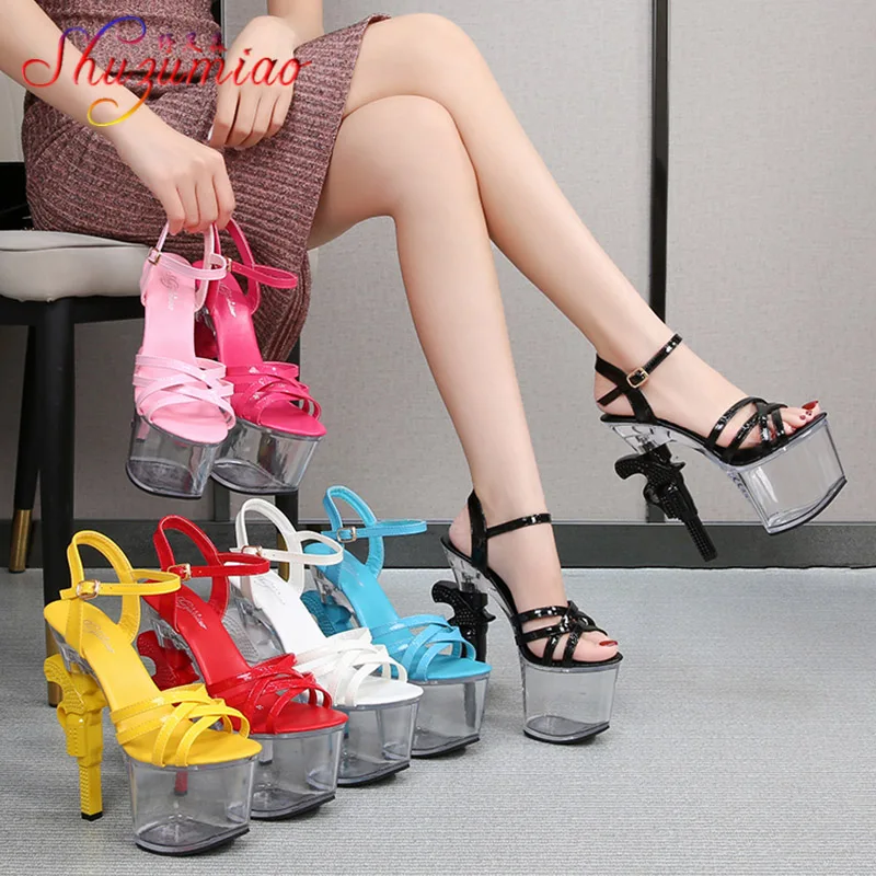 Sexy Transparent Platform Summer Sandal Catwalk Show Artifact Models High-Heels Women Stripper Chic Pistol Heel 17CM Bride Shoes