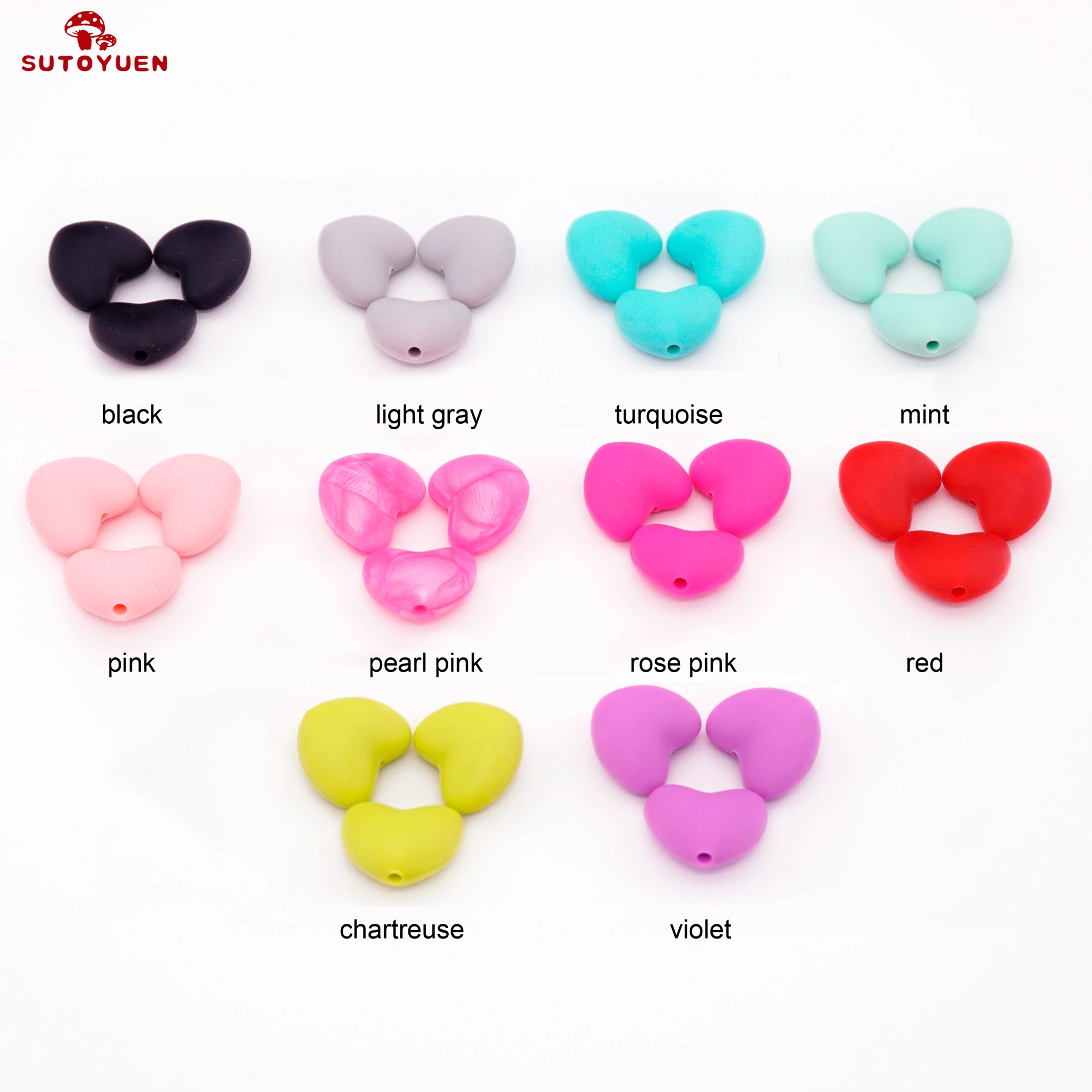 Sutoyuen 20pcs BPA Free Silicone Heart Baby Teether Beads Soft Teething Bead for  Shower Pacifier Necklaces Toy Accessories