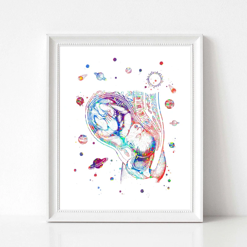 Pregnancy Womb Watercolor Gynecology Wall Art Canvas Painting Anatomy Posters and Prints Midwife Baby Gift Doctor Office Decor