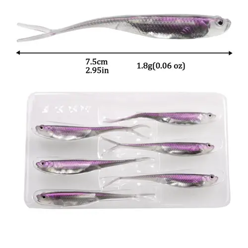 6pcs 소프트 저크 미끼 7.5cm 실리콘 낚시 미끼 소프트 웜 1.8g 고무 Swimbait 파이크 퍼치 잉어 낚시를위한 인공 미끼 