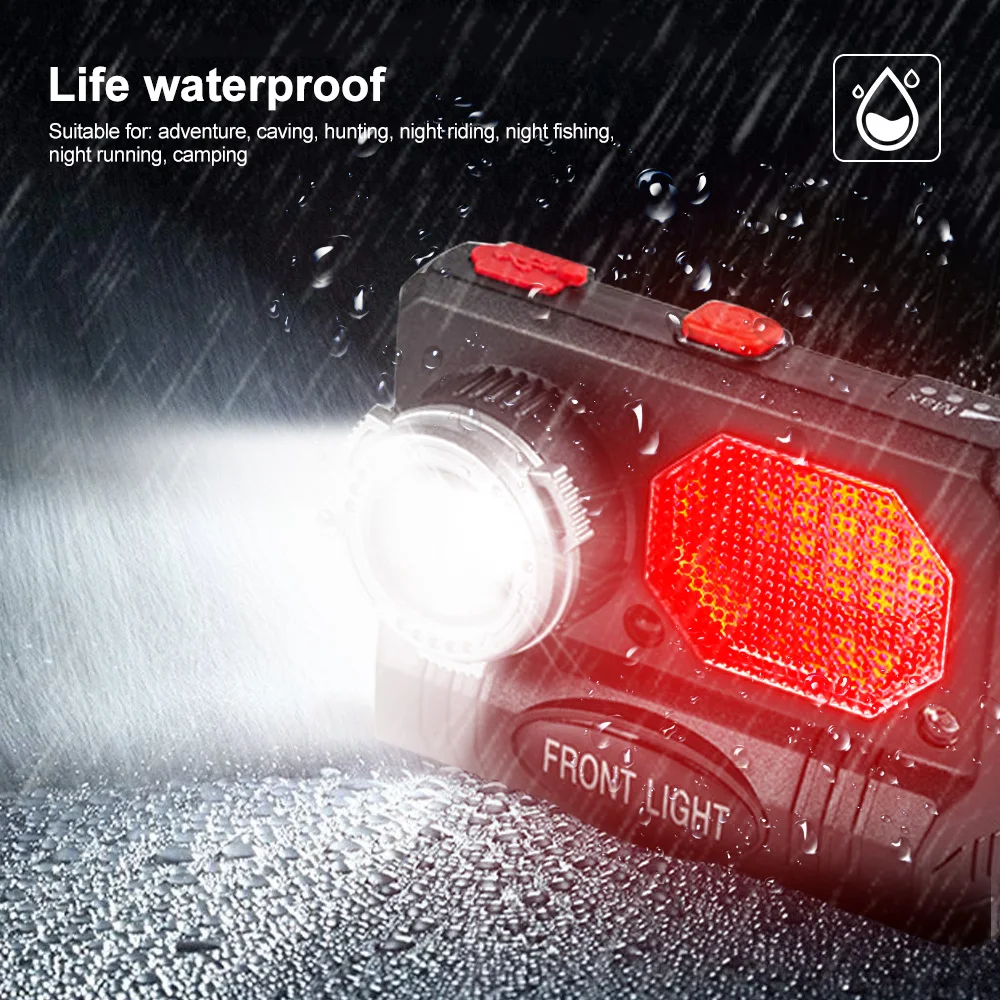 Imagem -04 - Usb Recarregável Led Indução Farol Vermelho Branco Fonte de Luz uv Camping Pesca Farol Impermeável Foco Ajustável Modos