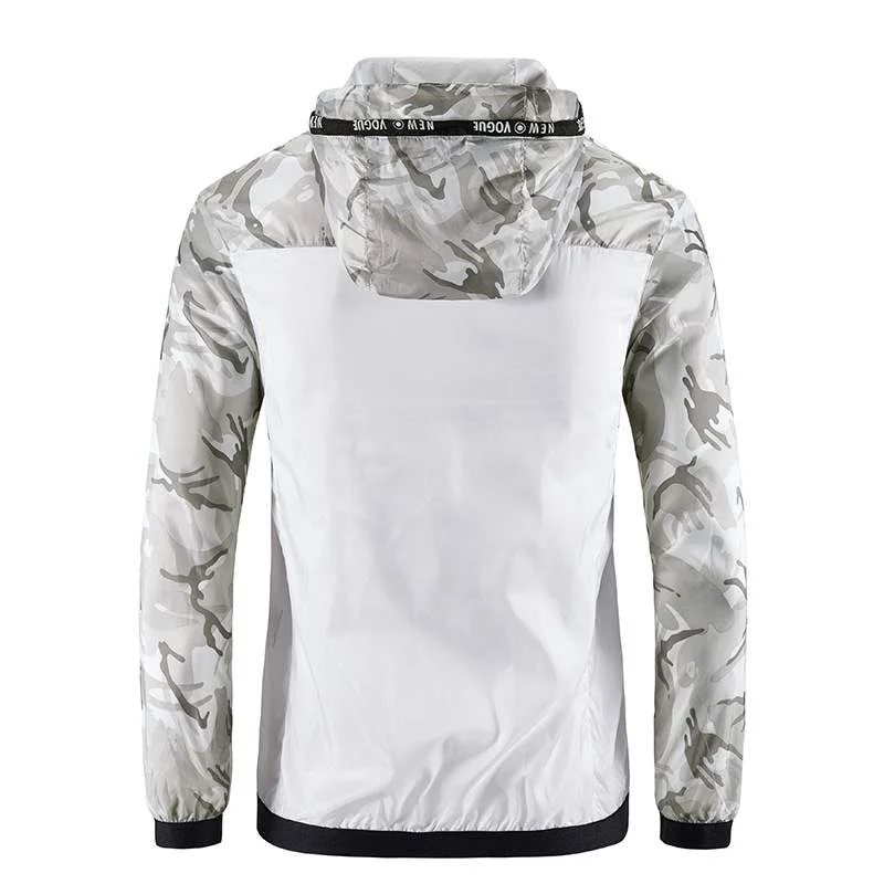 Summer New Men's Clothing Golf Long Sleeve Sports Jacket Outdoor Lightweight Camo Hooded UV Protection White Or Blue Top