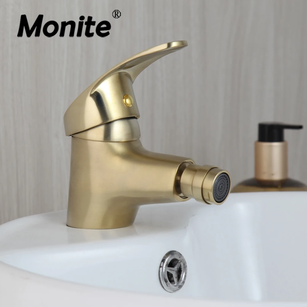 

Monite Brushed Gold Basin Sink Mixer Tap Solid Brass 1 Handle Bathroom Vessel Vanity Sink Mixer Tap Faucet Water Basin Tap