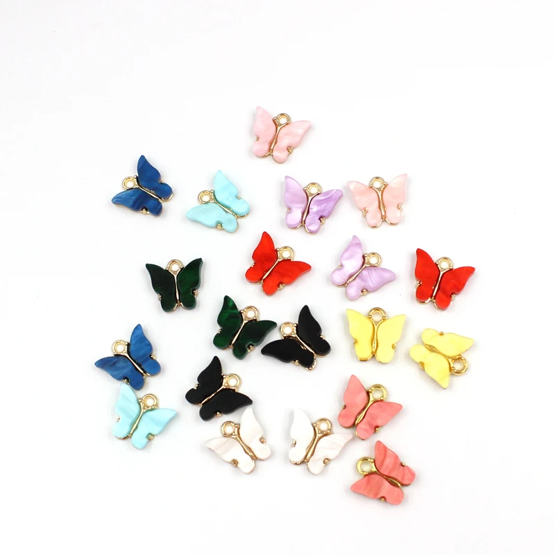 10Pcs 13x13mm Trendy Alloy Butterfly Setting Acrylic Charms Handmade Animal Pendants DIY Jewelry Accessories Wholesale