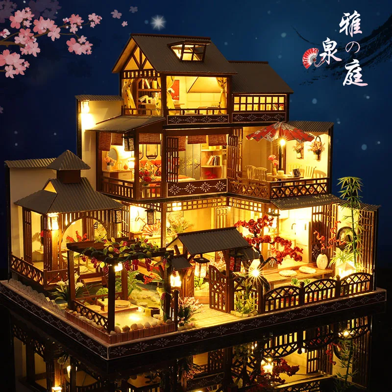 Newest DIY Wooden Dollhouse Japanese Architecture Doll Houses Mininatures with Furniture Toys for Children Friend Birthday Gift