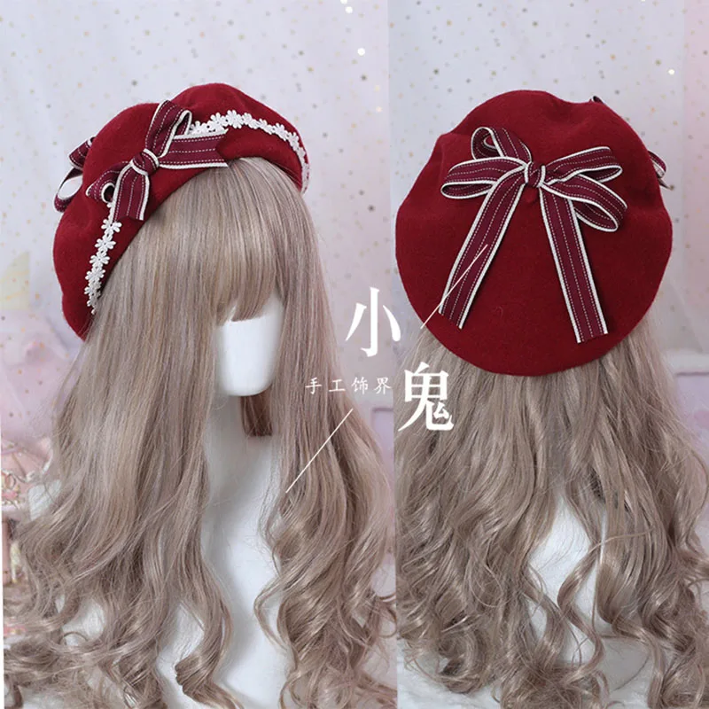 Beret hat lolita girl sweet cute female daisy bow hat