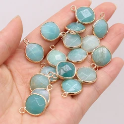 yachu 3pcs/set Natural Semi-precious Stones Amazonite Irregular Round  Faceted Pendant Make Jewelry Necklace Size 15x20mm Gift