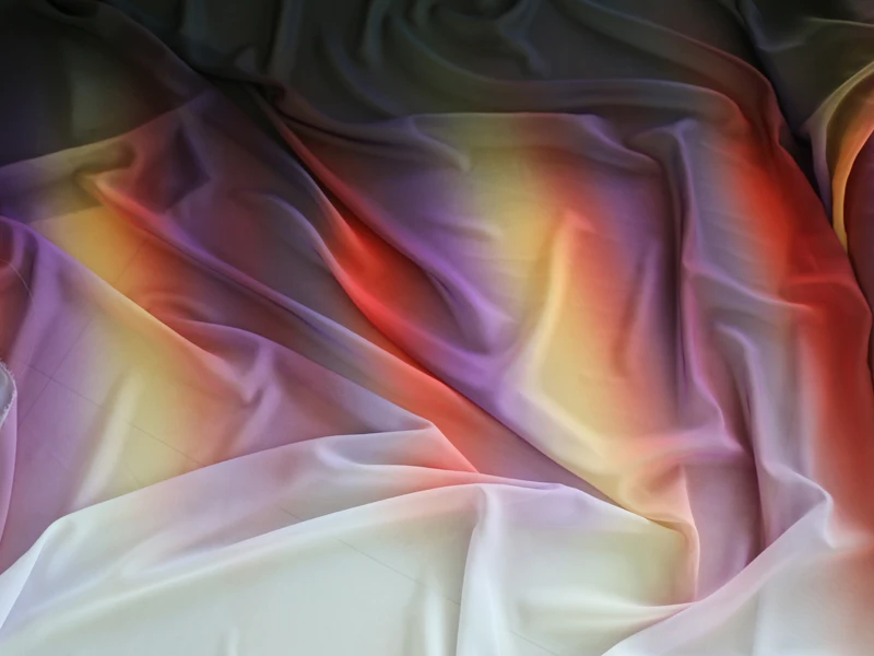 Neu Eingetroffen: Imitierter Seidenstoff 100D Chiffon, Farbenfroher Kleiderstoff, Farbverlauf-Chiffon, Transparenter Stoff – Detail 9