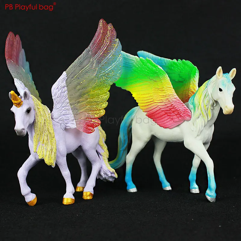 

Playful bag Colorful Unicorn figure pvc unicorn action figure Simulation Model rainbow Pegasus figurine Christmas gift HF65