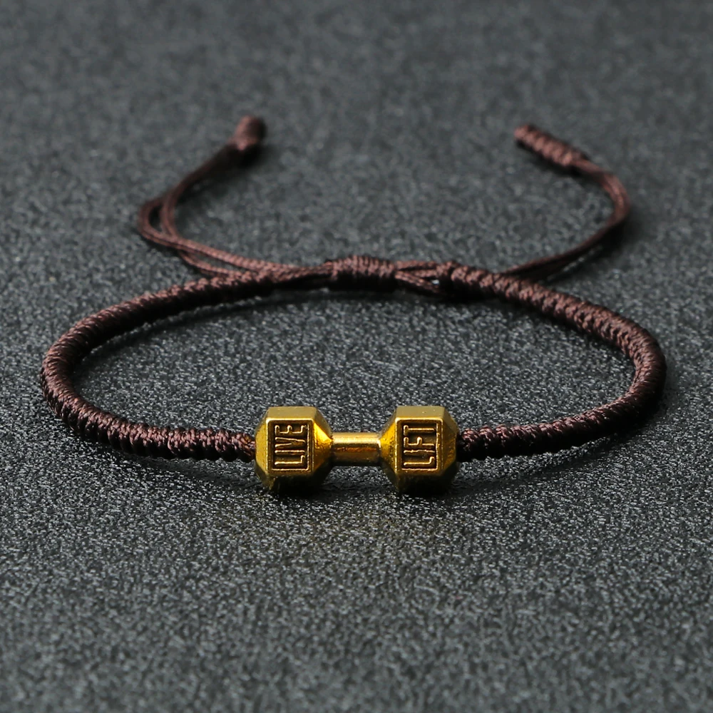 Energy Dumbbell Pendant Braided Bracelet Handmade Nylon Rope Adjustable Bracelet Women Prayer Couple Bangle Jewelry Gift Fashion