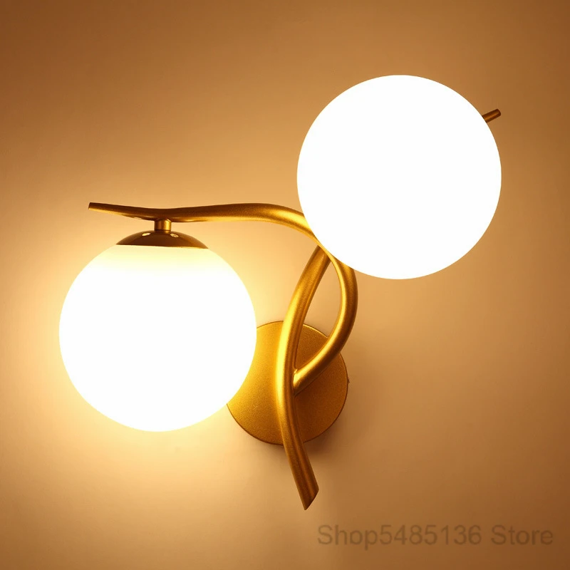 

Modern Glass Ball Wall Lamp Nordic Gold Black Sconces Led Wall Light Fixtures Bedroom Bathroom Mirror Lights Bedside Home Decor