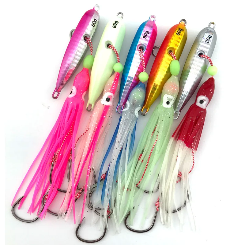 80-200g Squid Simulation Bait with Lead Sinker Luminous Jighead Lead Lure tenya Madai Saltwater Fishing Tackle