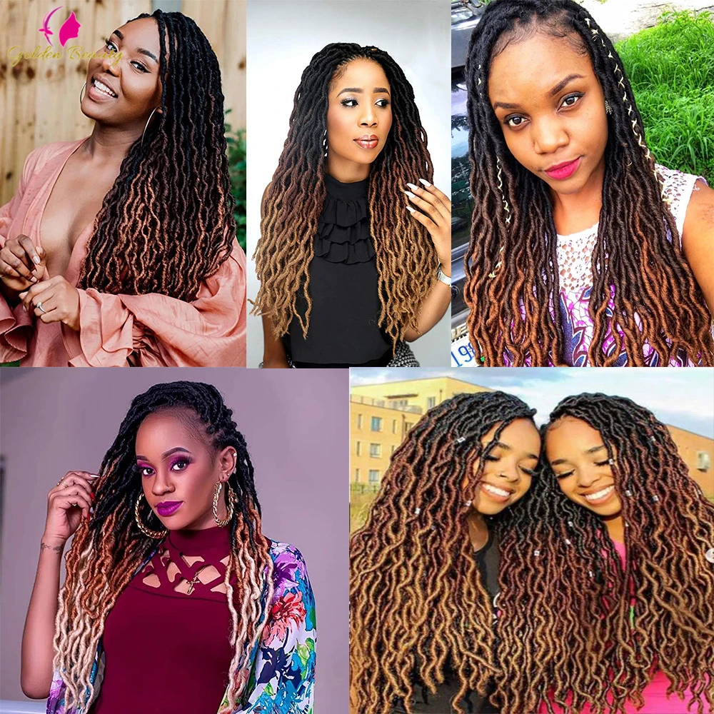 Goddess Faux Locs Handmade Crochet Hair Soft Gypsy Locs Wavy Synthetic Braids Dreadlocks Curly Wave Braiding Hair Extensions