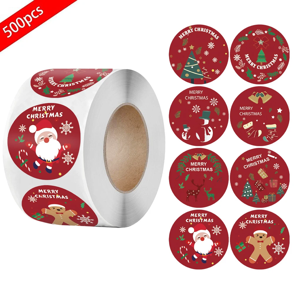 500 Pcs Christmas Stickers 1 Inch 8 Designs Pattern Cartoon Reward Stickers for Kids Toys Gift Envelope Seal Labels Stickers