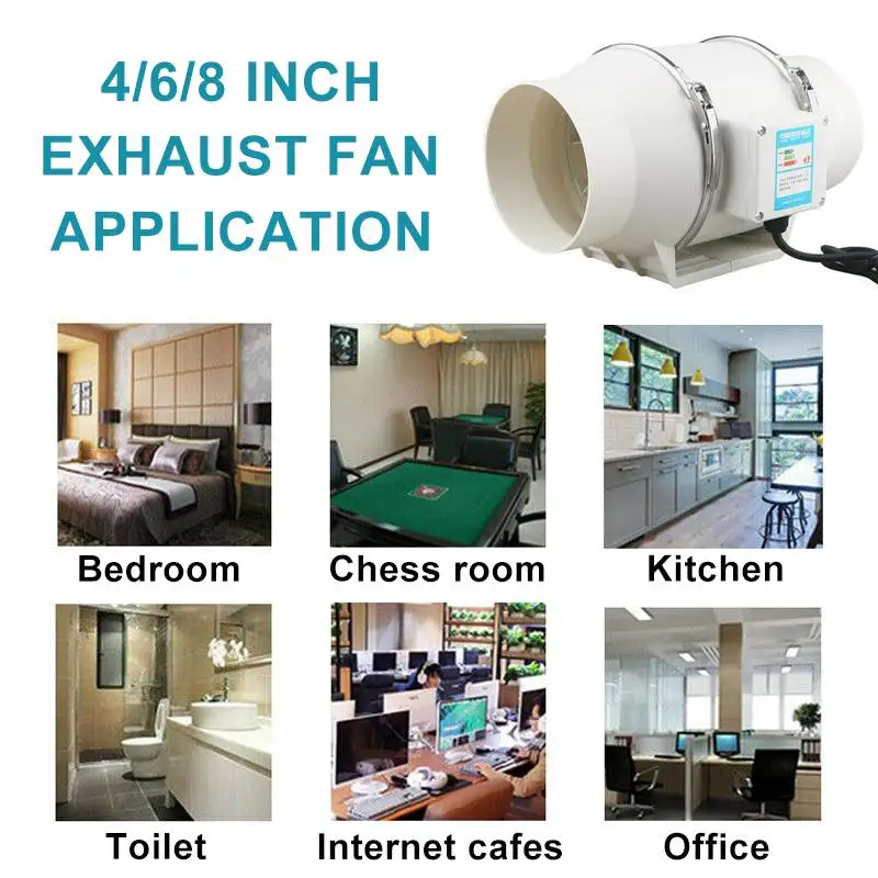 8 بوصة منخفضة الضوضاء مضمنة القناة المائية الهواء مروحة نفخ مروحة العادم للمنزل الحمام أنبوب التهوية تنفيس غرفة مساعدة لنمو الفطر