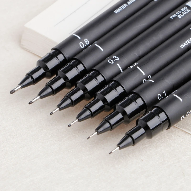 6pcs/lot Pin Drawing Pen Fineliner Ultra Fine Line Art Marker Black Ink 005 01 02 03 05 08 Micron Drawing Pen Office School Set