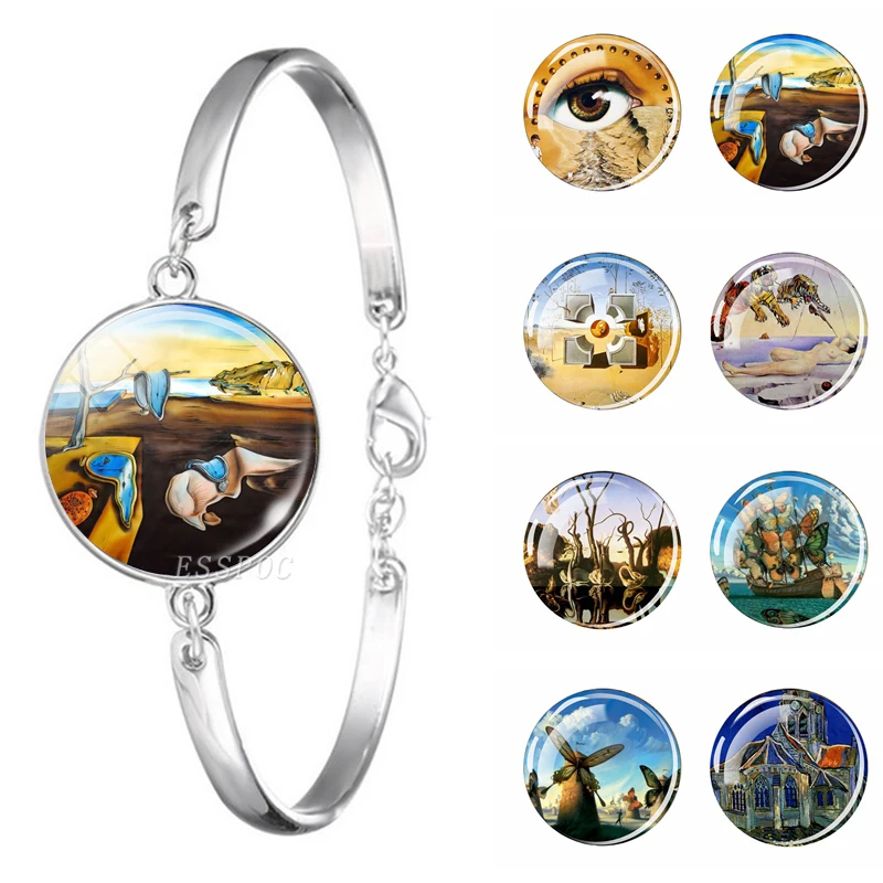 1pc Salvador Dali Painting Bracelet Glass Dome Cabochon Jewelry Fashion Art Metal Bracelets Women Bangle Souvenir Gifts