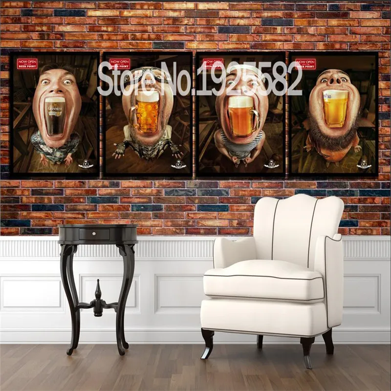 

European and American Retro Beer Art Brick Wall Industrial Decor 3D Background Mural Wallpaper Bar KTV Personality Wall Paper 3D