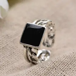 Trendy Square Black Resin Thai Silver Men`s Ring Jewelry Promotion For Man Birthday Gift Never Fade Drop Shipping