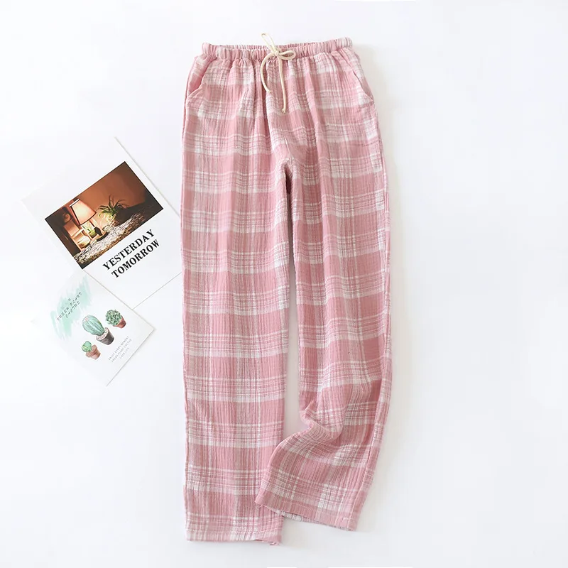 Japanese style new spring and autumn ladies cotton double crepe couple pants large size men and women home service summer