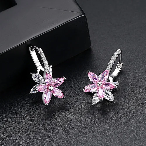 LUOTEEMI Multi-Color Cubic Zirconia Stud Earrings Fashion Cute  Lovely Geometric Flower Earring for Women Party Luxury Jewelry