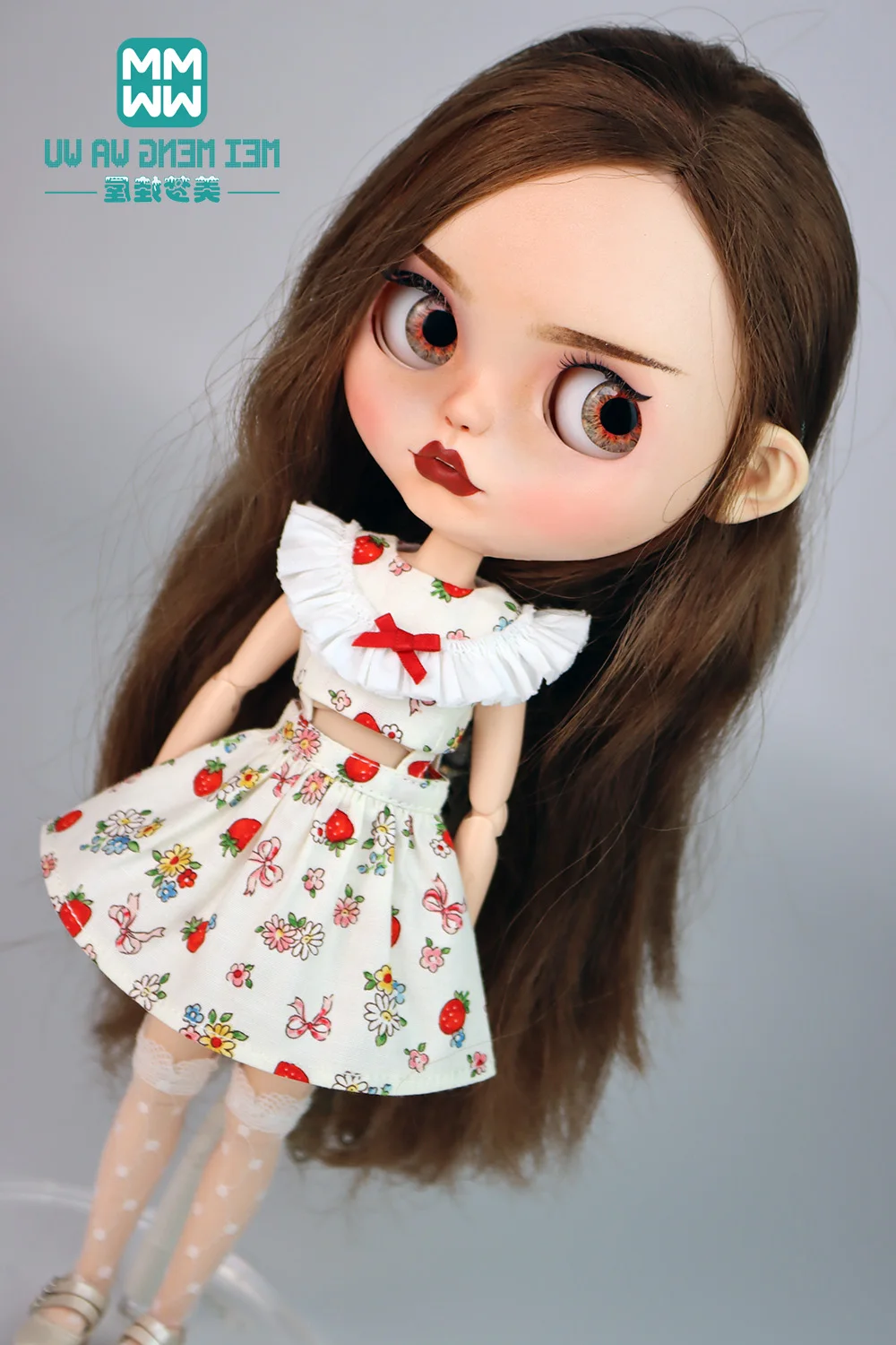 

1Pcs Blyth Doll Clothes Fashion strawberry strap dress For Blyth Azone OB22 OB24 1/6 Doll Accessories