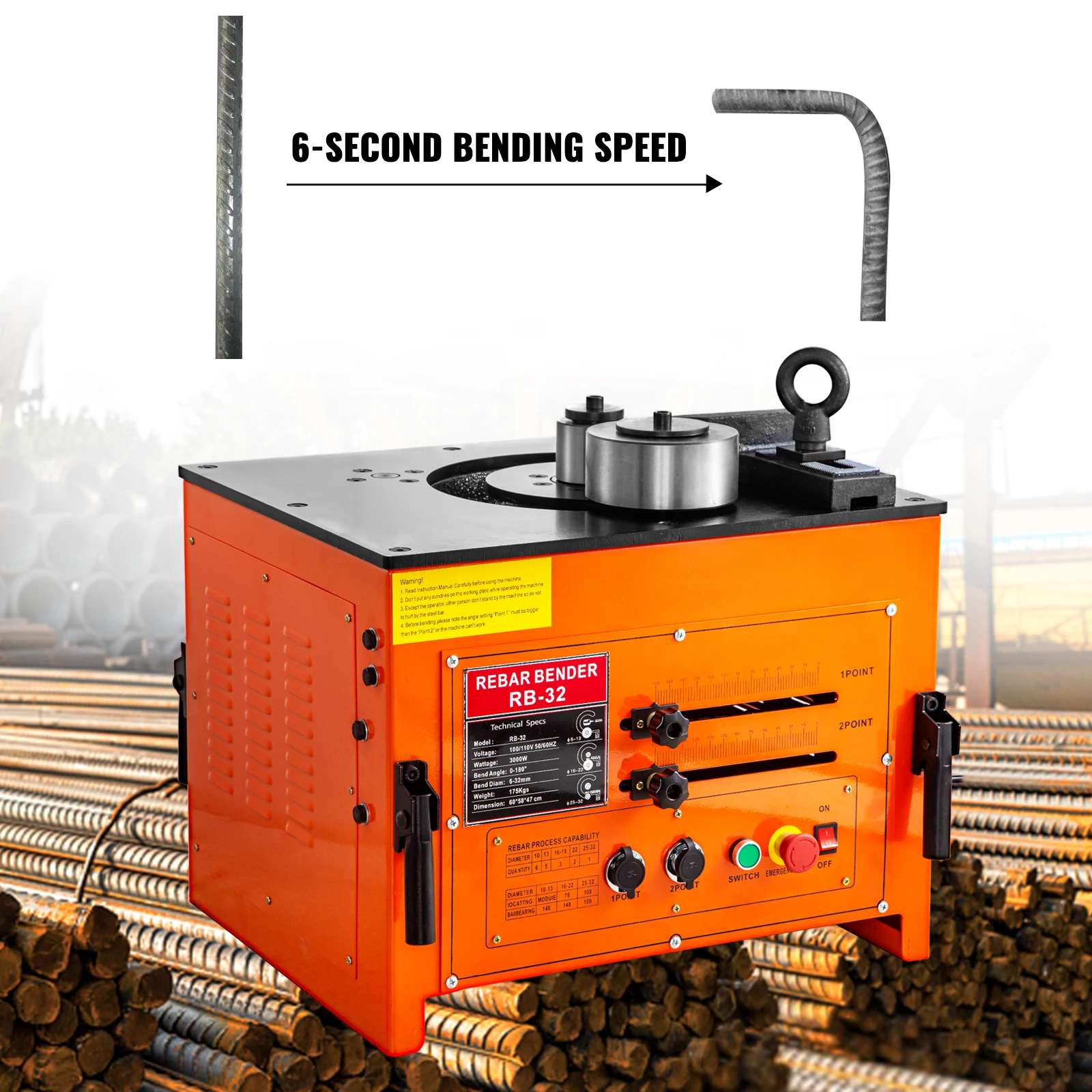 VEVOR-cortador de barras de refuerzo hidráulico eléctrico, con pedales de pie, 3000W, 110V, velocidad de flexión 6-7 S, 6mm-32mm para doblar barras de acero