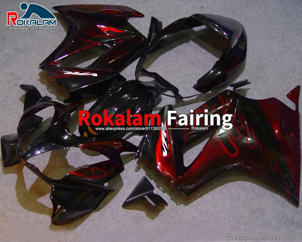 

Обвес для мотоцикла Honda VFR800, 2002, 2005, 2012, VFR-800, 2004, VFR 800, 2006, 10, красный, черный обтекатель с изображением пламени, комплект (литье под давлением)