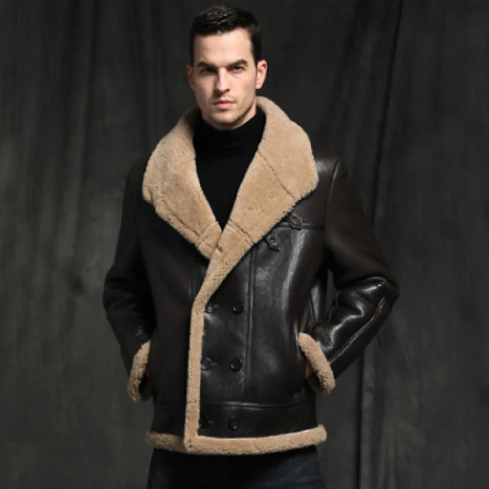 LUHAYESA Fur Sheepskin Jacket Real Fur Winter Thicken Warm Fur Clothing Black Fur Overcoat Men Real Fur Coat