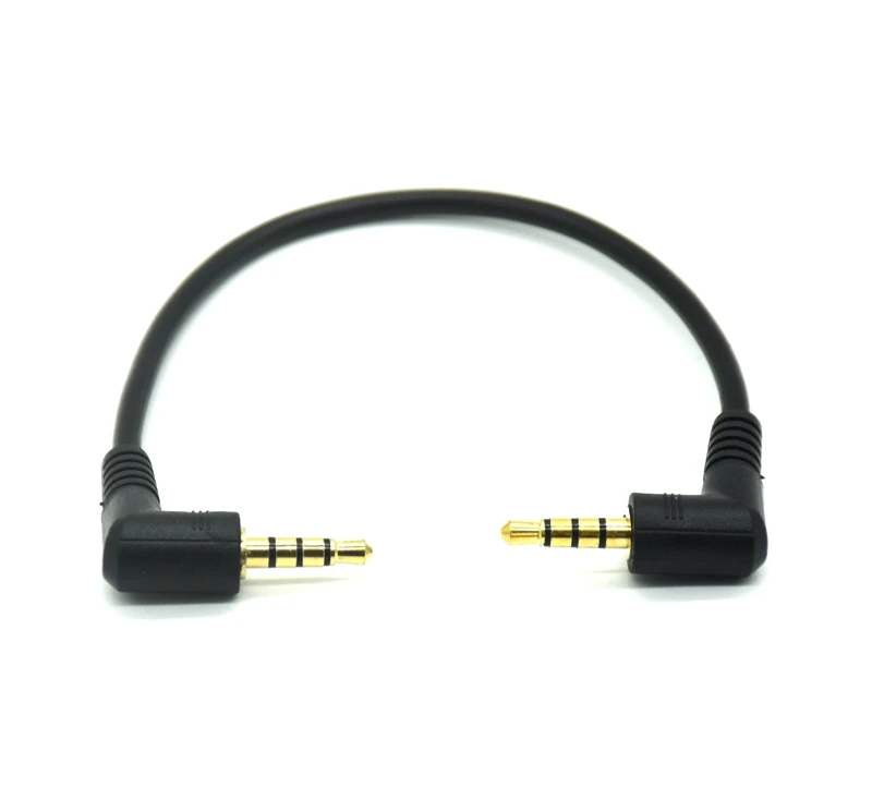 90 Degree Angled Short 4pole 3.5mm to 3.5mm Audio Cable Plug jack 3.5 male to male Car Sound Wire headphone for phones 20cm