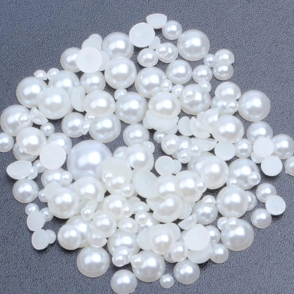 Ivory Half Round Pearls 2mm-12mm Flatback ABS Imitation Glue On Beads Appliques For Wedding Dresses Decorations