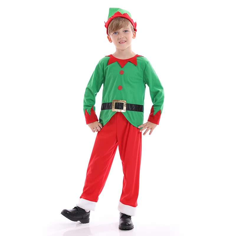 Green Santa Elf Costume Kids Christmas Cosplay Costume Boys Girls Elf Grinch Dress Outfits For Christmas Xmas Party