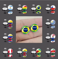 South American Flag Earrings Argentina Columbia Chile Suriname Peru Uruguay Ecuador Flag Glass Dome Stud Earring Trinket