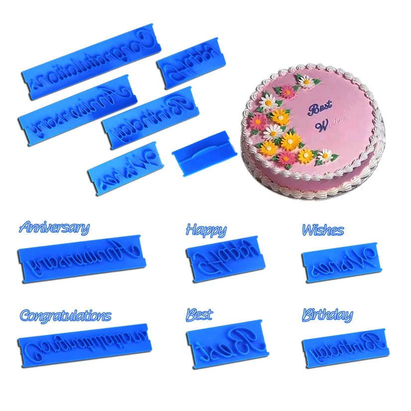 6 Teile/satz Schöne Handschrift Brief Druck Form Kuchen Fondant Creme Dekorieren Cutter Mold Werkzeuge