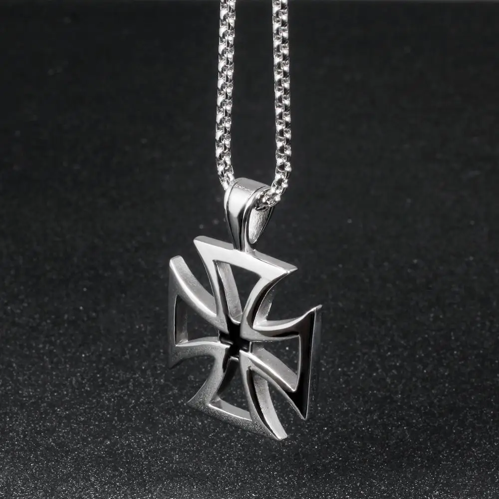 Stainless Steel Punk Hollow Iron Cross Pendant Necklace For Men Boyfried Vintage Knights Templar Jewelry Gift