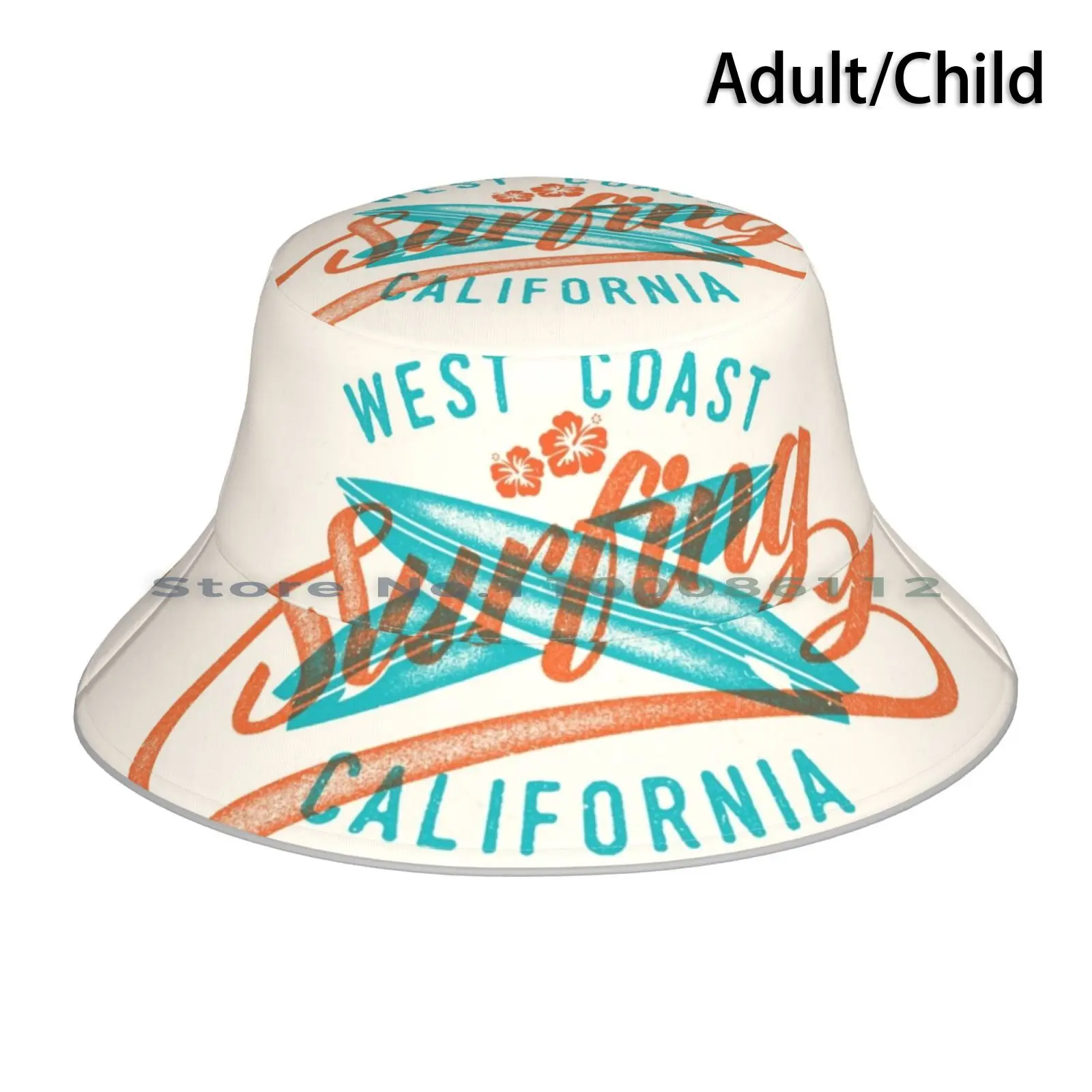 West Coast Surfing California Bucket Hat Sun Cap Surfing California Socal West Coast Surfboard Hibiscus Sandityche San Diego